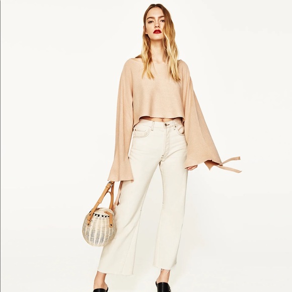 Zara Sweaters - ZARA Cropped knit pale pink sweater size small